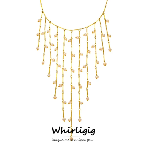 Collares con flecos en cascada para mujer, Collar dulce chapado en oro de 18 quilates, resistente al agua, sin deslustre, Collar largo con borlas de acero inoxidable