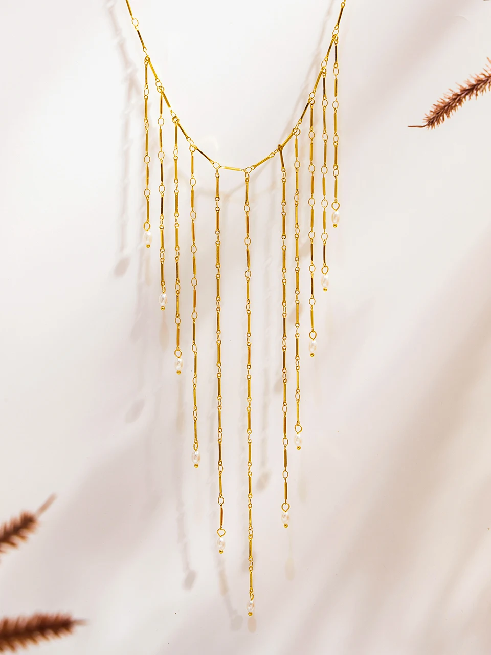 Collares con flecos en cascada para mujer, Collar dulce chapado en oro de 18 quilates, resistente al agua, sin deslustre, Collar largo con borlas de acero inoxidable Collares con flecos en cascada para mujer, Collar dulce chapado en oro de 18 quilates, resistente al agua, sin deslustre, Collar largo con borlas de acero inoxidable